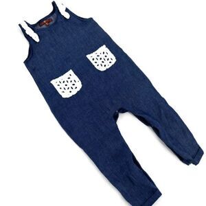 7 For All Mankind Baby 7FAM Jumpsuit one Piece Chambray Lace Size 18 months